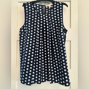 Michael Kors Black andWhite Polka Dot Pleated Sleeveless Top Size M